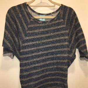 Blue and Gray Marled Stripe 3/4 Top